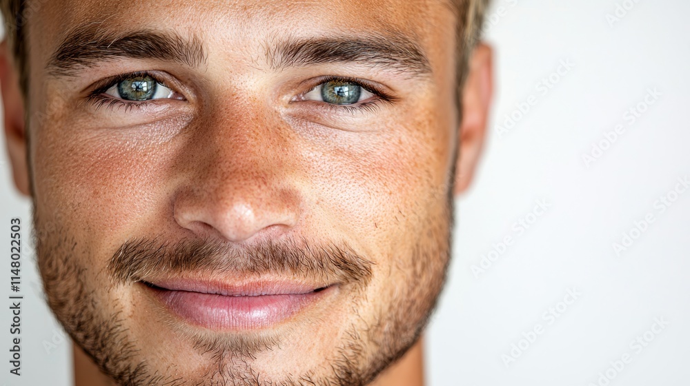  A close up of a man's face with blue eyes