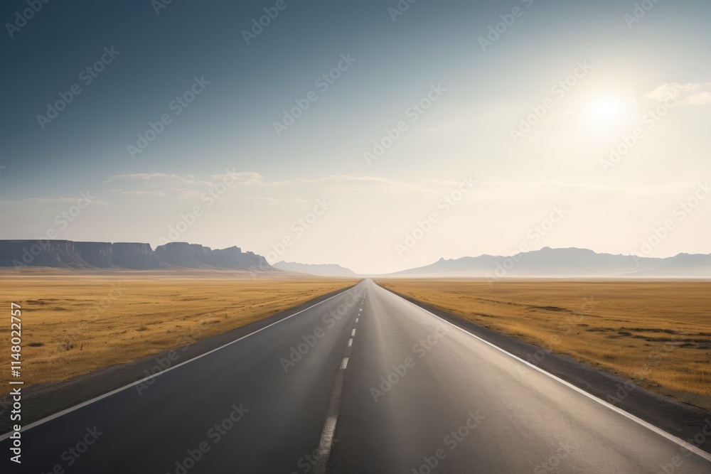 Naklejka premium arafed road in the middle of a desert with mountains in the distance