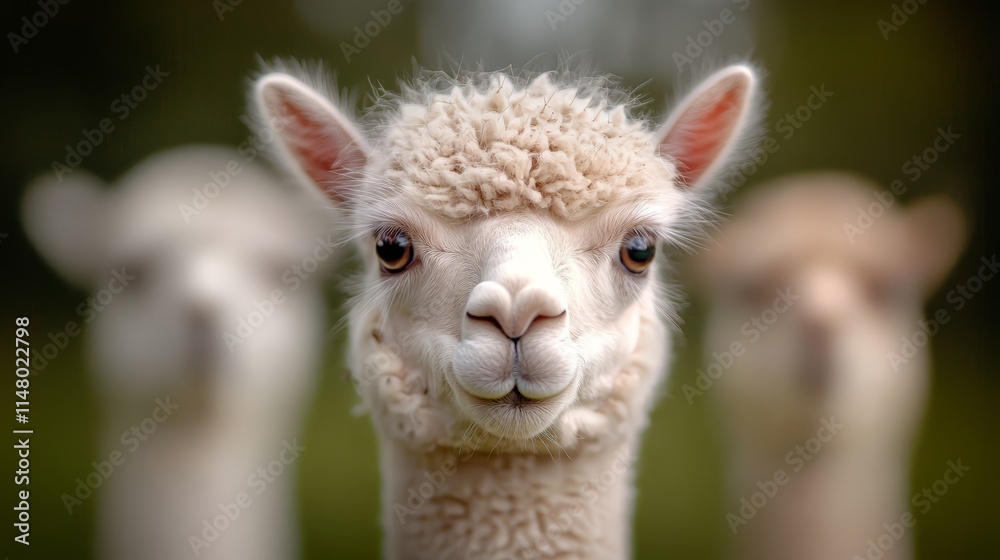 Obraz premium A close up of a white alpaca looking at the camera