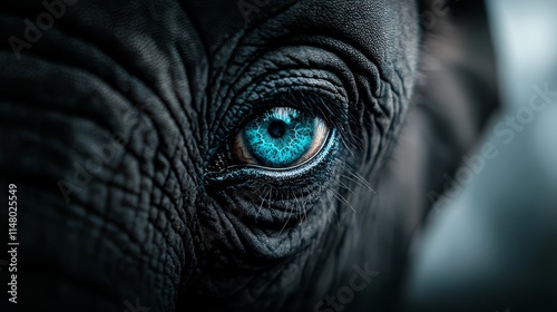  A close up of an elephant's eye with blue iris
