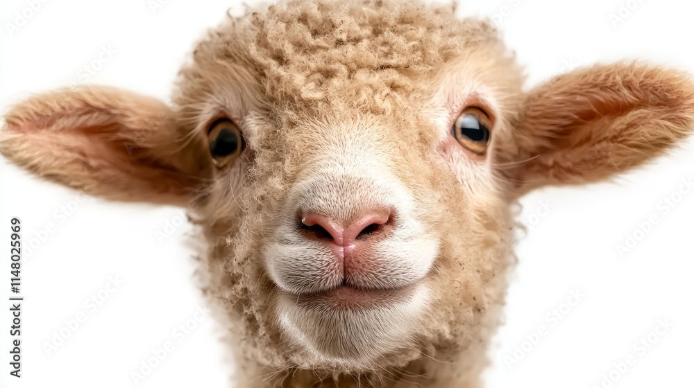 Fototapeta premium A close up of a sheep's face on a white background