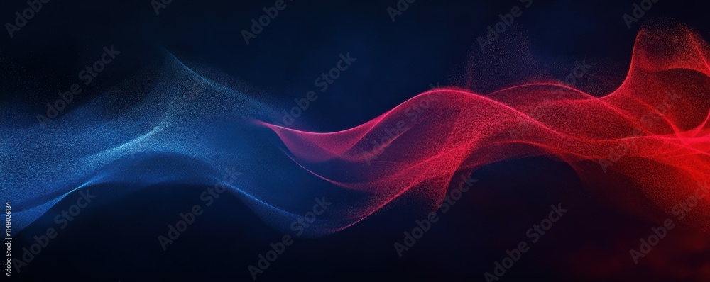 Fototapeta premium Dark blue red black abstract grainy background, glowing vibrant color gradient wave shape, noise texture poster header banner wallpaper cover design