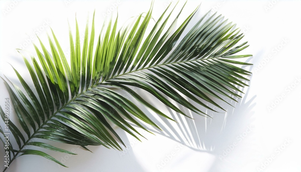 Fototapeta premium Palm tree isolated on white. Tropical palm leaf shadows, isolated on white background