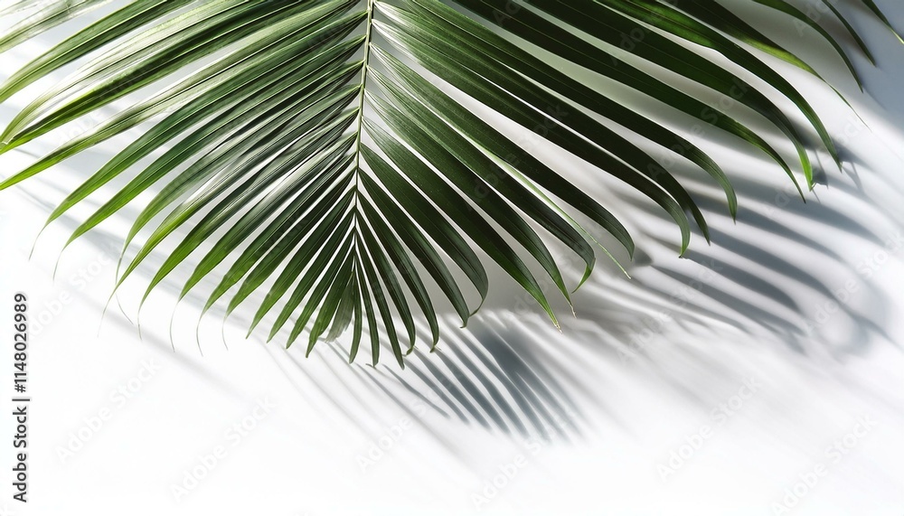 Fototapeta premium Palm tree isolated on white. Tropical palm leaf shadows, isolated on white background
