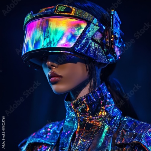 A woman wearing a futuristic helmet and goggles photo