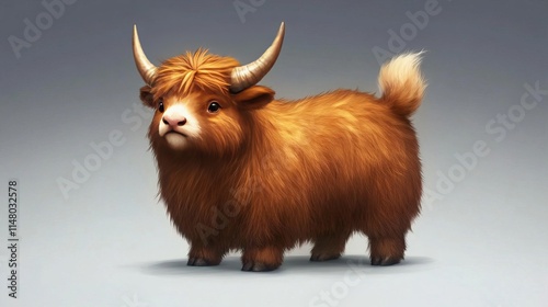 Adorable Fluffy Young Yak with Short Horns photo