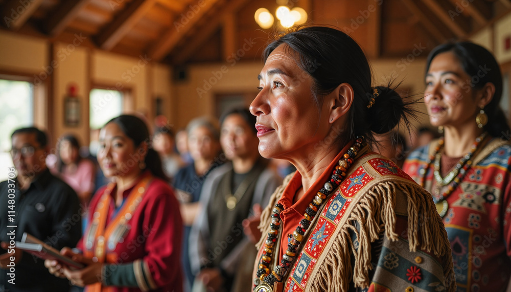 Naklejka premium Indigenous women worshipping in a spiritual ceremony 