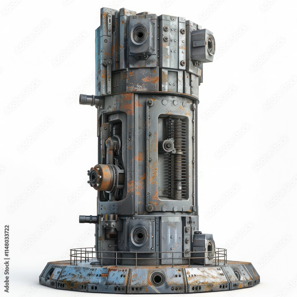 Futuristic cyberpunk inspired mechanical tower in a dark grungy and dystopian industrial landscape This digital features a complex intricate and rusty machinery structure with gears Futuristic cyberpunk inspired mechanical tower in a dark grungy and dystopian industrial landscape This digital features a complex intricate and rusty machinery structure with gears