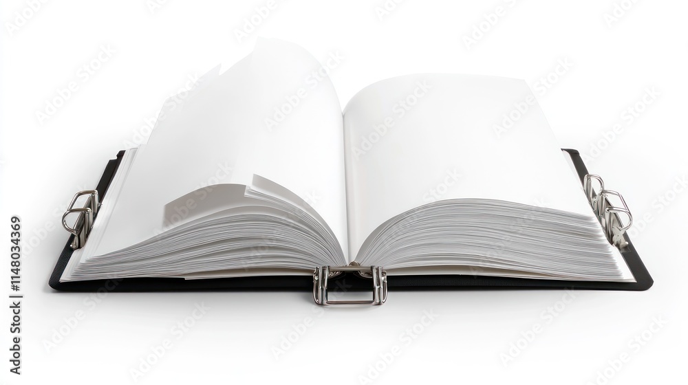 Open blank binder displays numerous pages ready for notes Open blank binder displays numerous pages ready for notes
