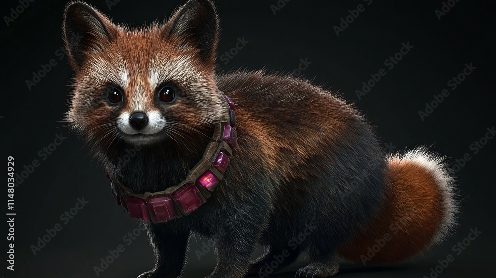 Obraz premium Adorable Red Panda with Ornate Gemstone Collar