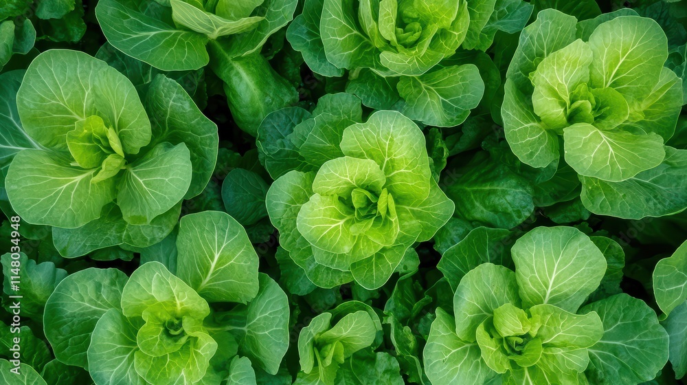 Fresh Green Lettuce Leaves in Lush Organic Garden Setting Fresh Green Lettuce Leaves in Lush Organic Garden Setting