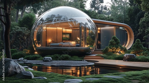 Realistic photo of a house inside a bubble glasses
