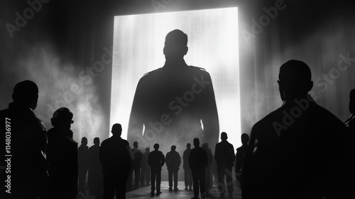 Silhouette Figures Witnessing Projected Leaders Image Monumental Shadow