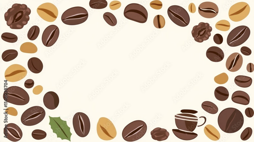 Obraz premium Aromatic Coffee Beans Frame with Cup Illustration