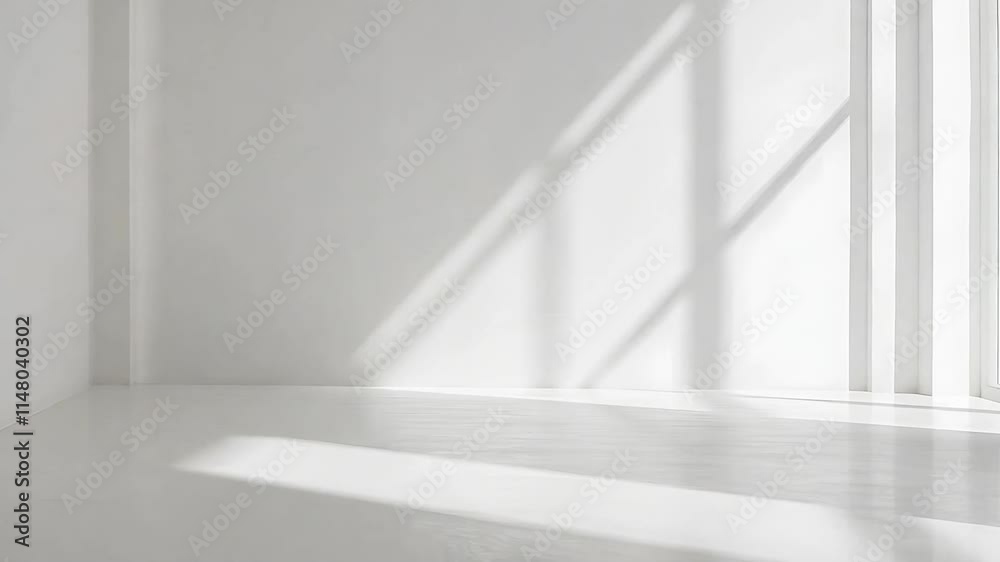 Minimalist White Room with Sunlight and Shadow from Window Minimalist White Room with Sunlight and Shadow from Window