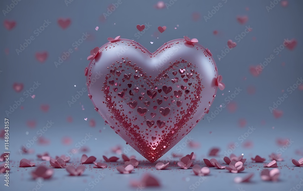 Pink Glittering Heart Surrounded by Pink Petals Soft Romantic Style, Generative Ai Pink Glittering Heart Surrounded by Pink Petals Soft Romantic Style, Generative Ai