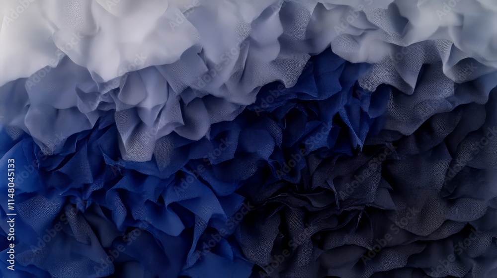 Fototapeta premium Blue Gradient Fabric Texture Ruffled Layers of Softness