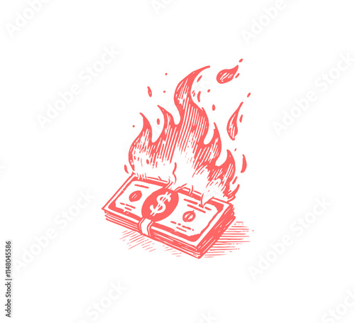 Burning Money hand drawn sketch vector