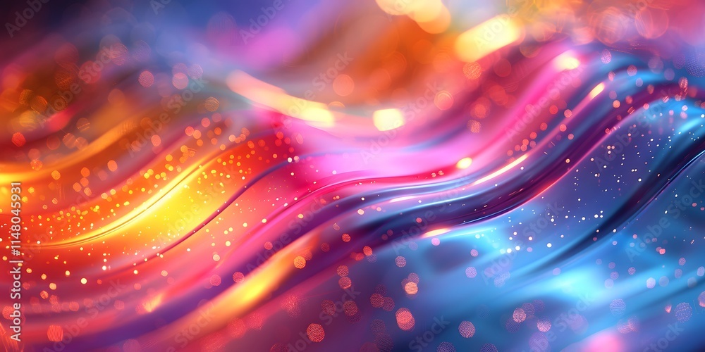 Obraz premium Vibrant abstract waves with glowing particles creating a dynamic visual effect.