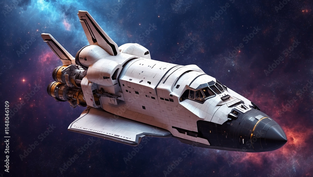 Naklejka premium Space Shuttle on Nebula Background