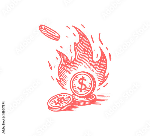 Burning Money hand drawn sketch vector