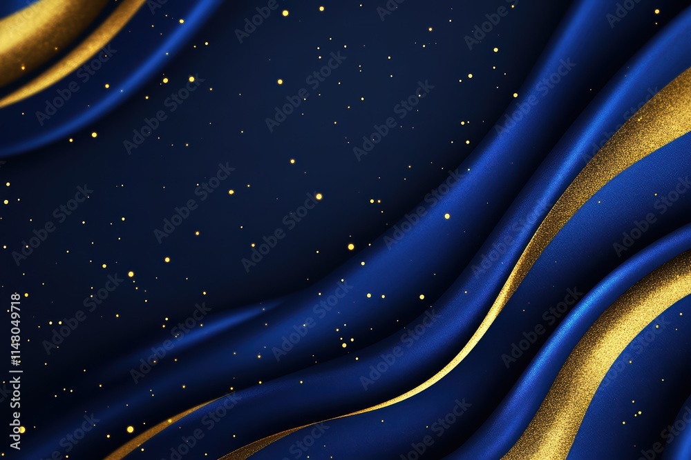 Obraz premium Elegant Blue and Gold Waves with Sparkling Stars Background Design