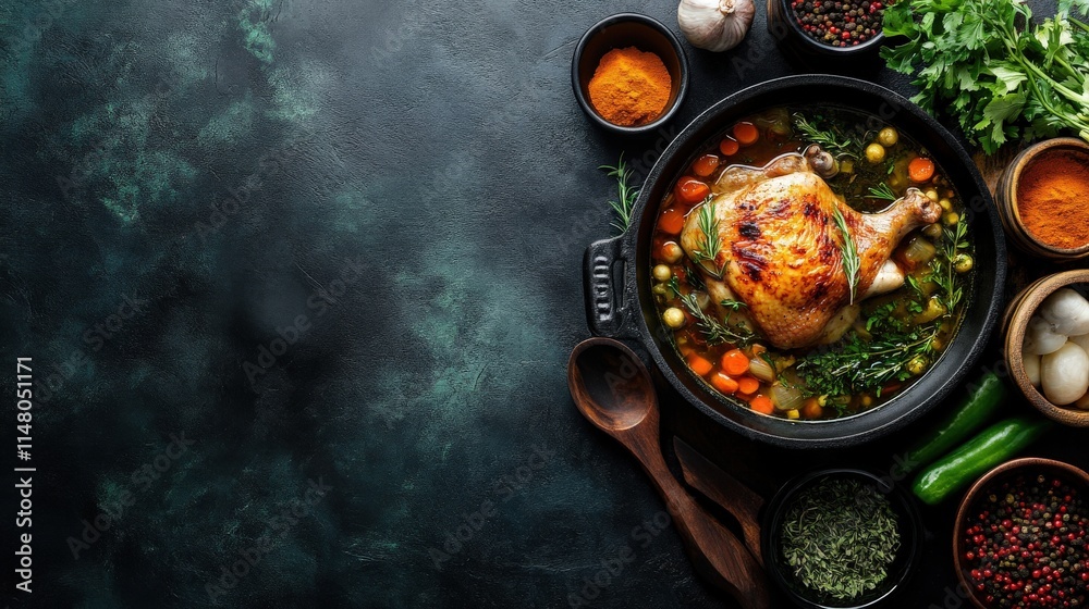 Roasted Chicken in Hearty Vegetable Broth Stew