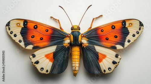 Banded-wing Grasshopper on White Background. Generative AI photo