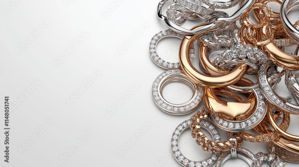 A close-up of intertwined jewelry pieces showcasing elegance and shine. A close-up of intertwined jewelry pieces showcasing elegance and shine.