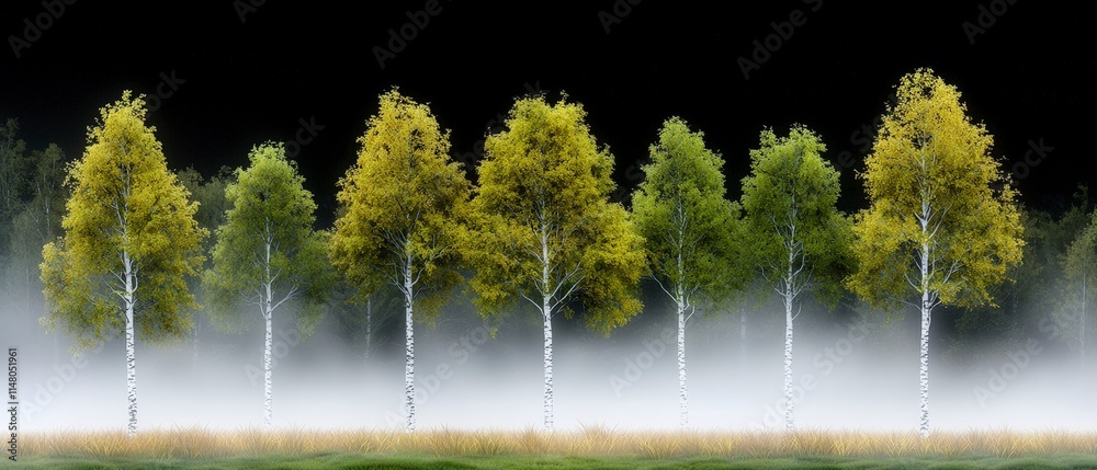 Fototapeta premium Serene Foggy Birch Forest Minimalist Nature Landscape