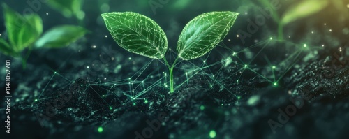 sprout, growth, technology, nature, green leaves, soil, digital, innovation, botany, sustainability, futuristic, light, nature concept, environmental care, data, plants, ecology, scientific developme photo