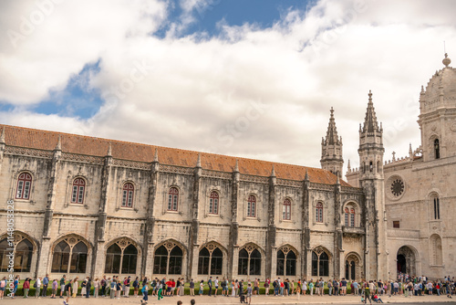 Lisbon, Portugal.  Long line of people at the Jeronimos Monastery in Lisbon, Portugal photo