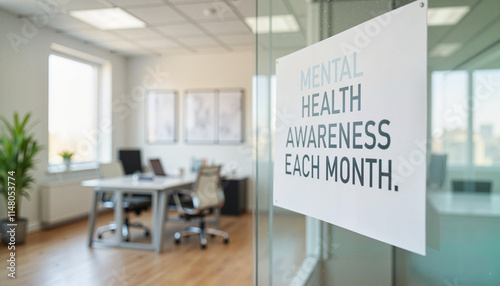 Mental health awareness sign in a bright office setting