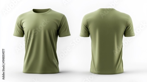 Khaki Color T-Shirt Mockup Isolated on White Background. Generative AI