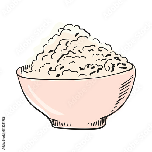 Country cottage cheese in a bowl. Farm organic product. Milk and dairy product. Engraving style. Hand drawn vector isolated illustration. For rustic natural product design.