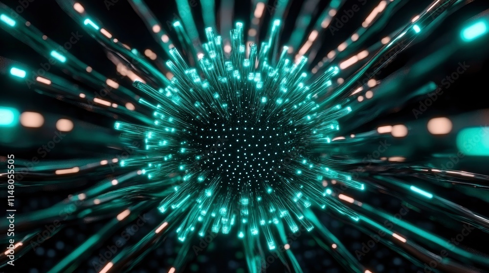 Fototapeta premium Abstract Futuristic Sphere with Glowing Teal Energy Beams