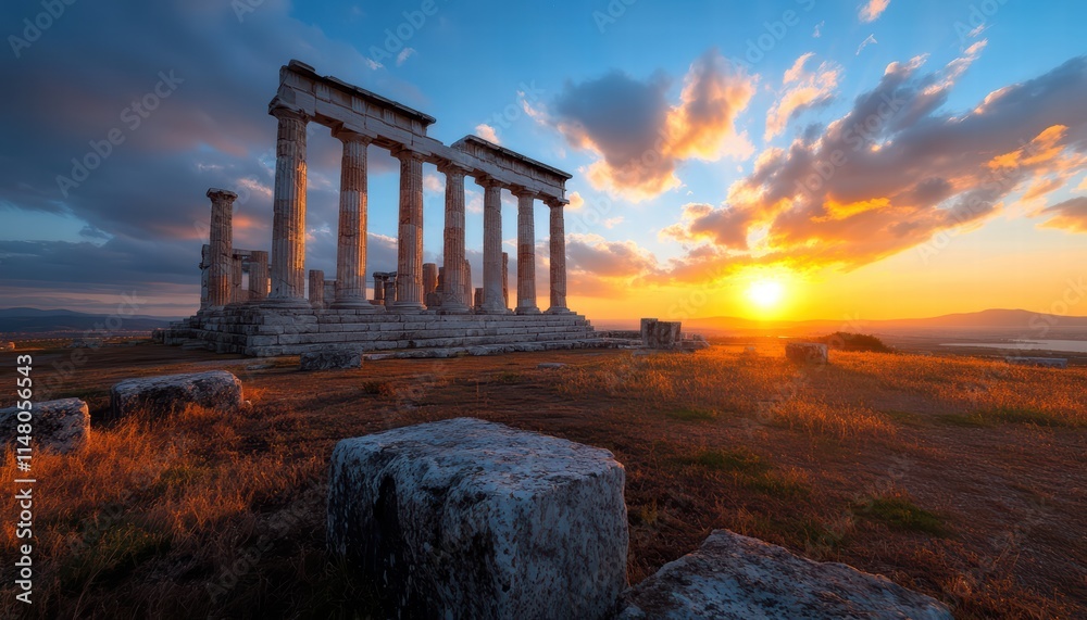 Fototapeta premium Eternal Echoes The Ancient Temple at Sunset