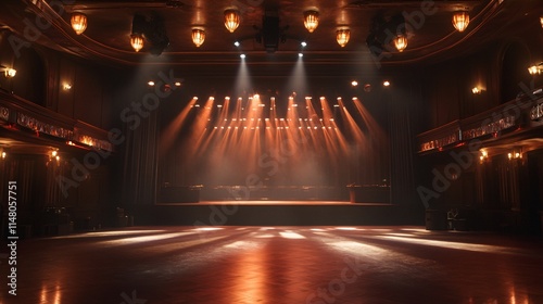 Vibrant Stage with Dramatic Lighting in an Elegant Performance Hall