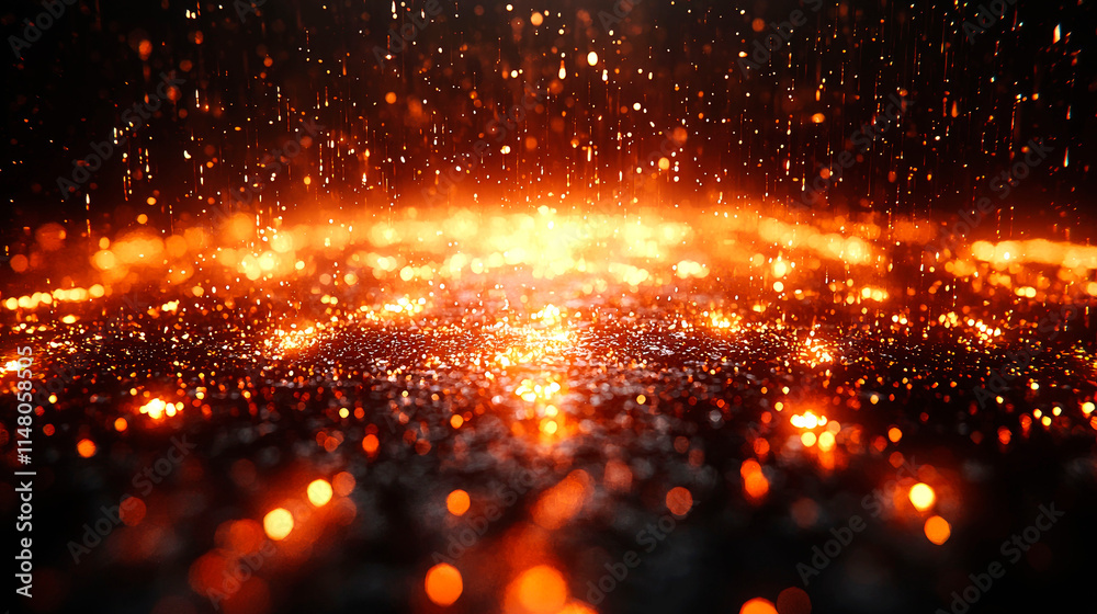 Fototapeta premium Glowing embers and sparks on dark background.