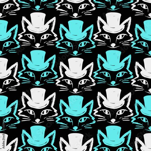 Seamless vector pattern with cute draw fox. Simple doodle style. Colorful animal wallpapers	
