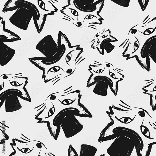 Seamless vector pattern with cute draw fox. Simple doodle style. Colorful animal wallpapers	
