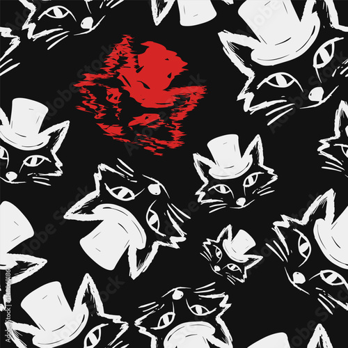 Seamless vector pattern with cute draw fox. Simple doodle style. Colorful animal wallpapers	
