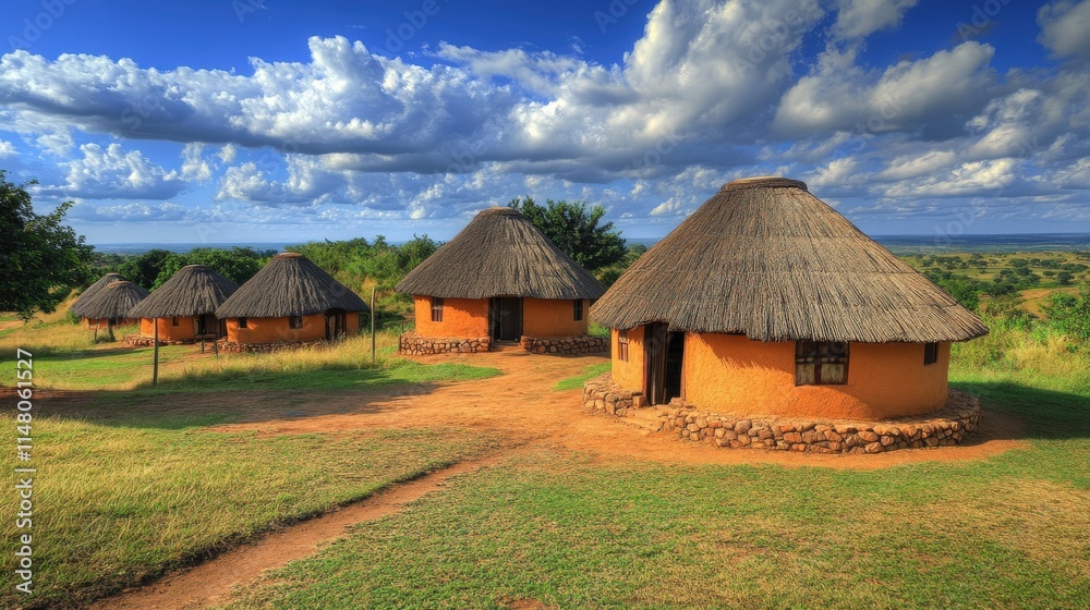 African Rural Village Houses Under a Cloudy Sky African Rural Village Houses Under a Cloudy Sky