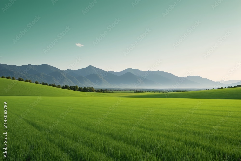 Obraz premium grassy field with mountains in the distance