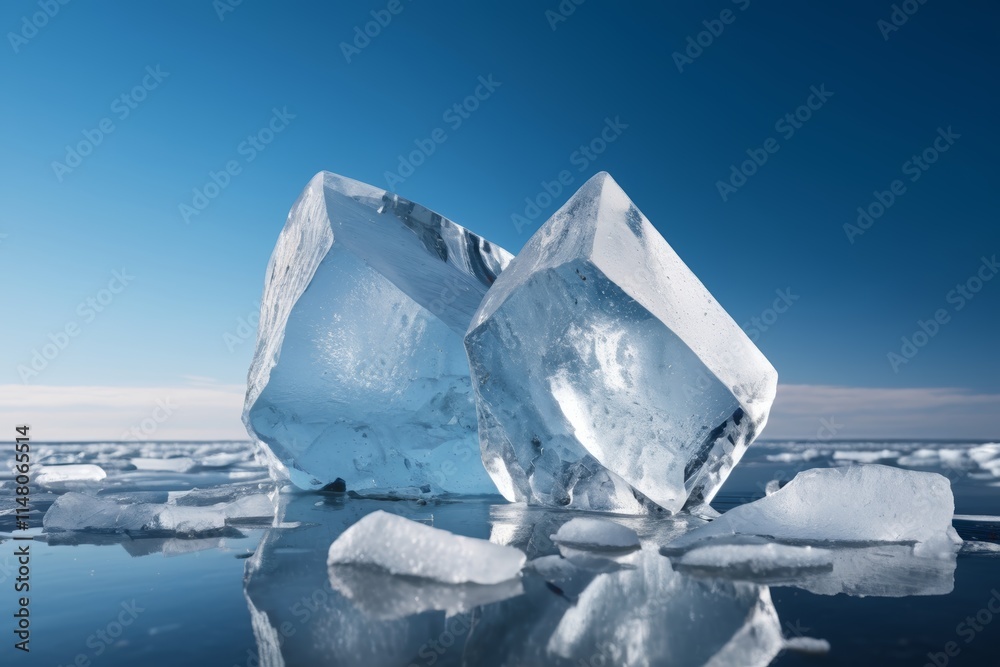 Obraz premium there are three pieces of ice sitting on the water