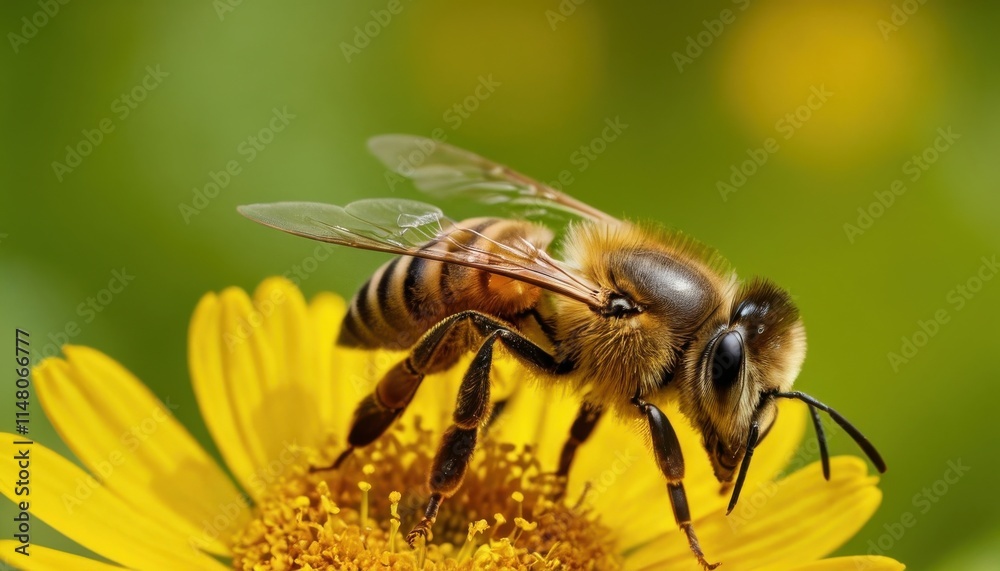 Close-up of a honeybee collecting nectar from a vibrant sunflower. Close-up of a honeybee collecting nectar from a vibrant sunflower.