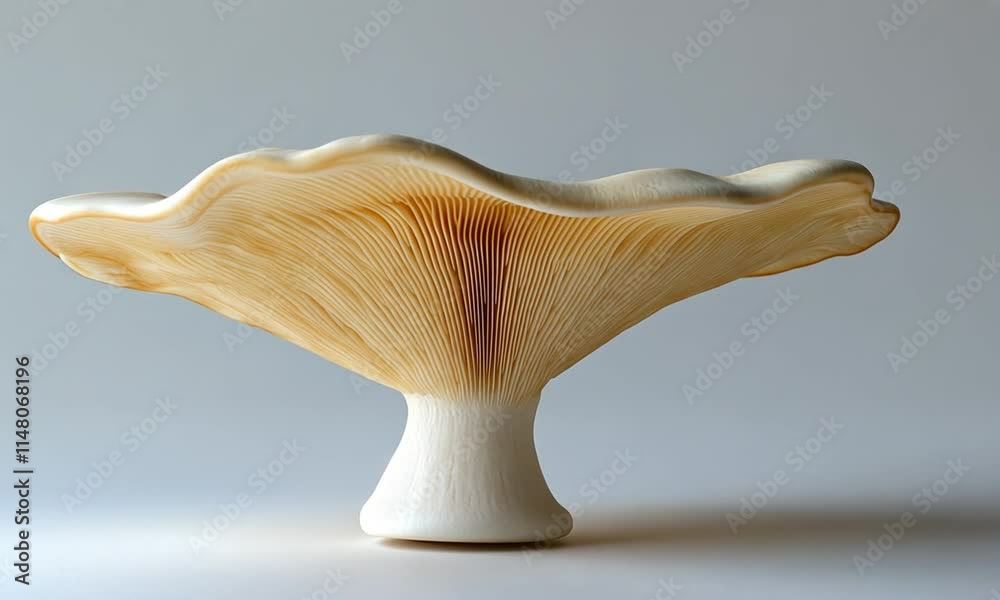 A sculptural piece resembling a mushroom, showcasing elegant curves and textures.