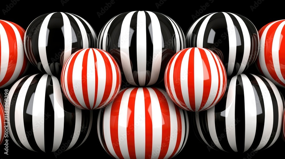 Abstract Background of Red, Black and White Striped Spheres Abstract Background of Red, Black and White Striped Spheres