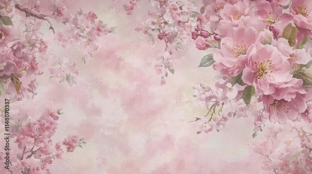 Obraz premium Delicate Pink Blossom Watercolor Floral Wallpaper