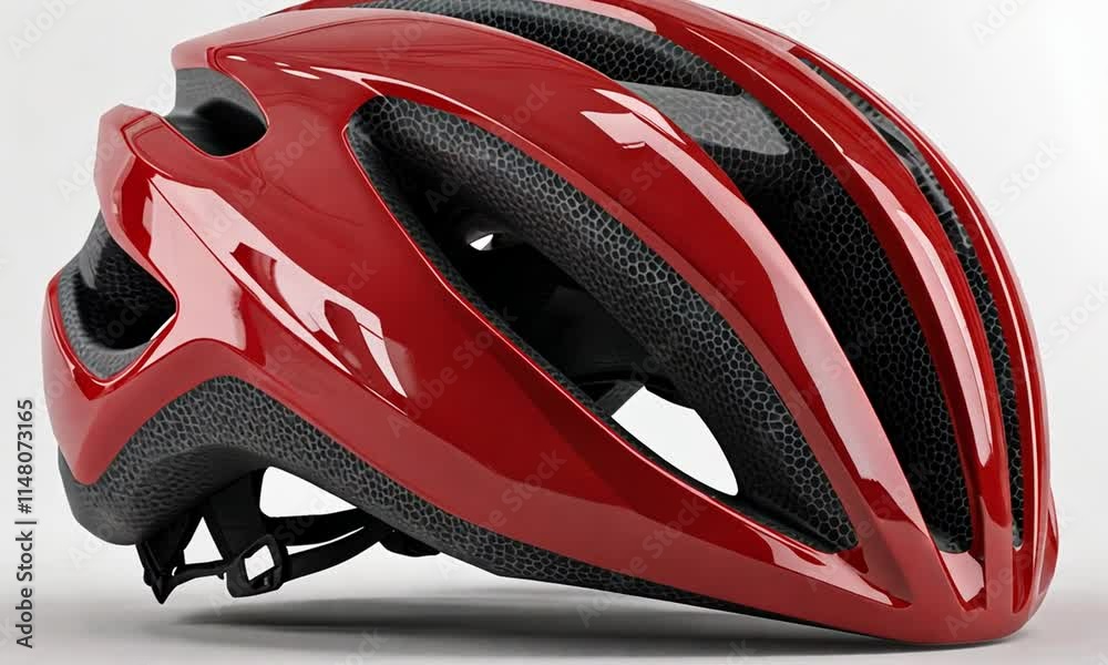 A sleek red bicycle helmet designed for safety and performance in cycling. A sleek red bicycle helmet designed for safety and performance in cycling.